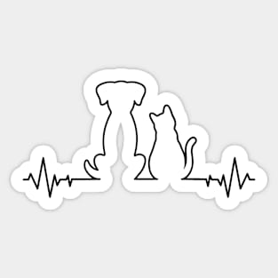 Minimal Cat & Dog Heartbeat line Sticker